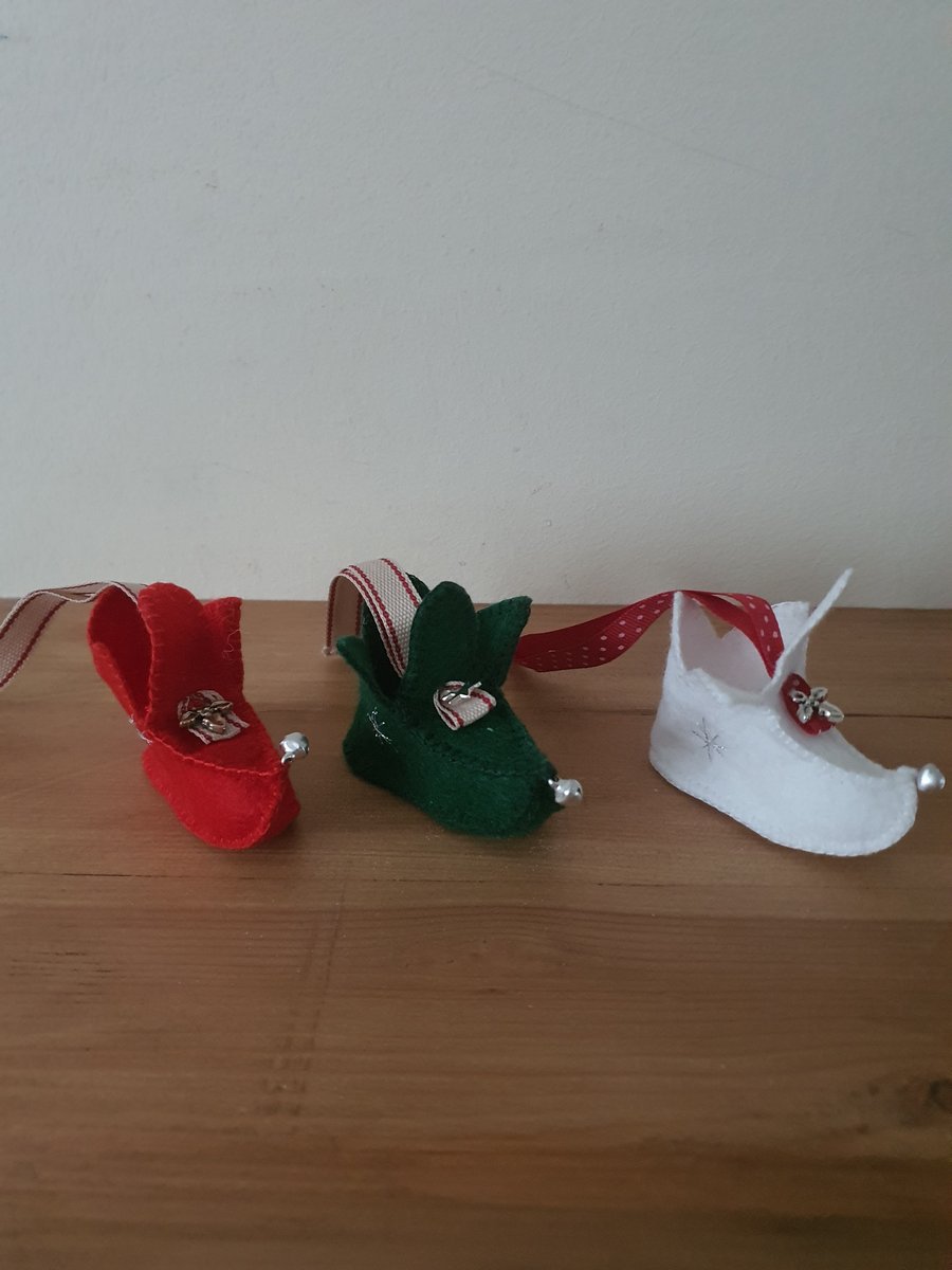 Handmade Elf boots. Christmas tree decorations. Set of 2.