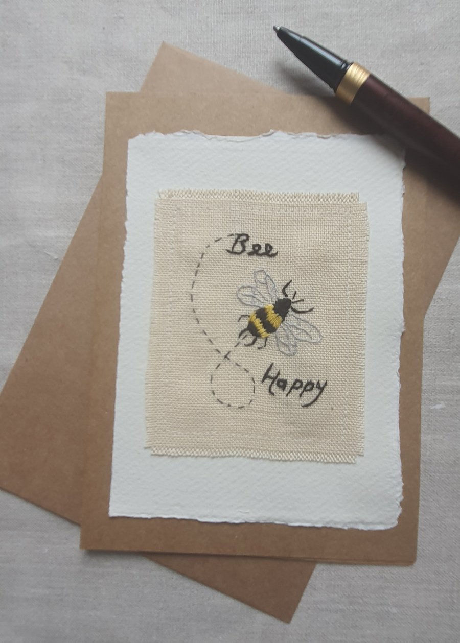 Hand embroidered Bee Greetings card