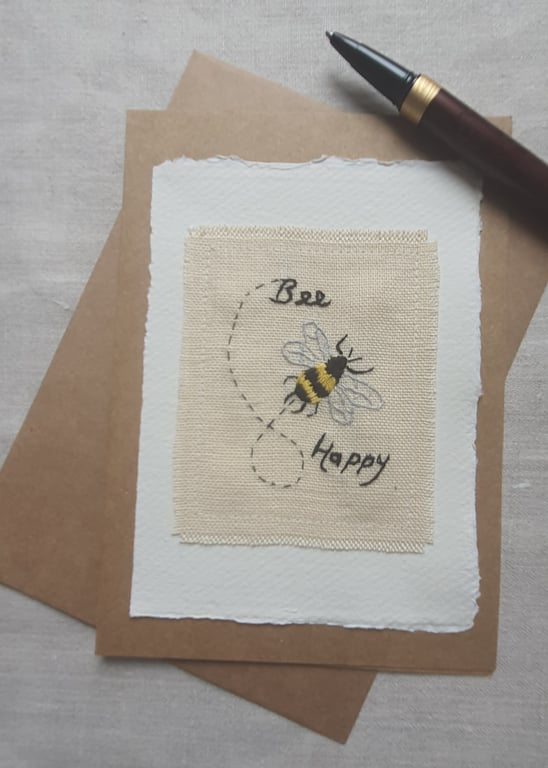 Hand embroidered Bee Greetings card