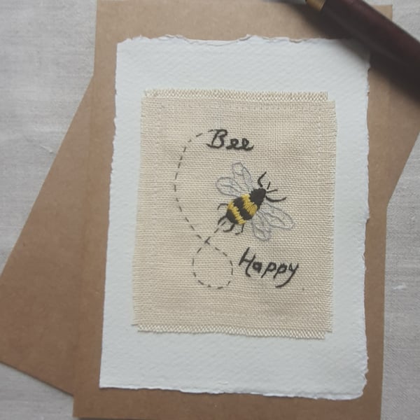 Hand embroidered Bee Greetings card