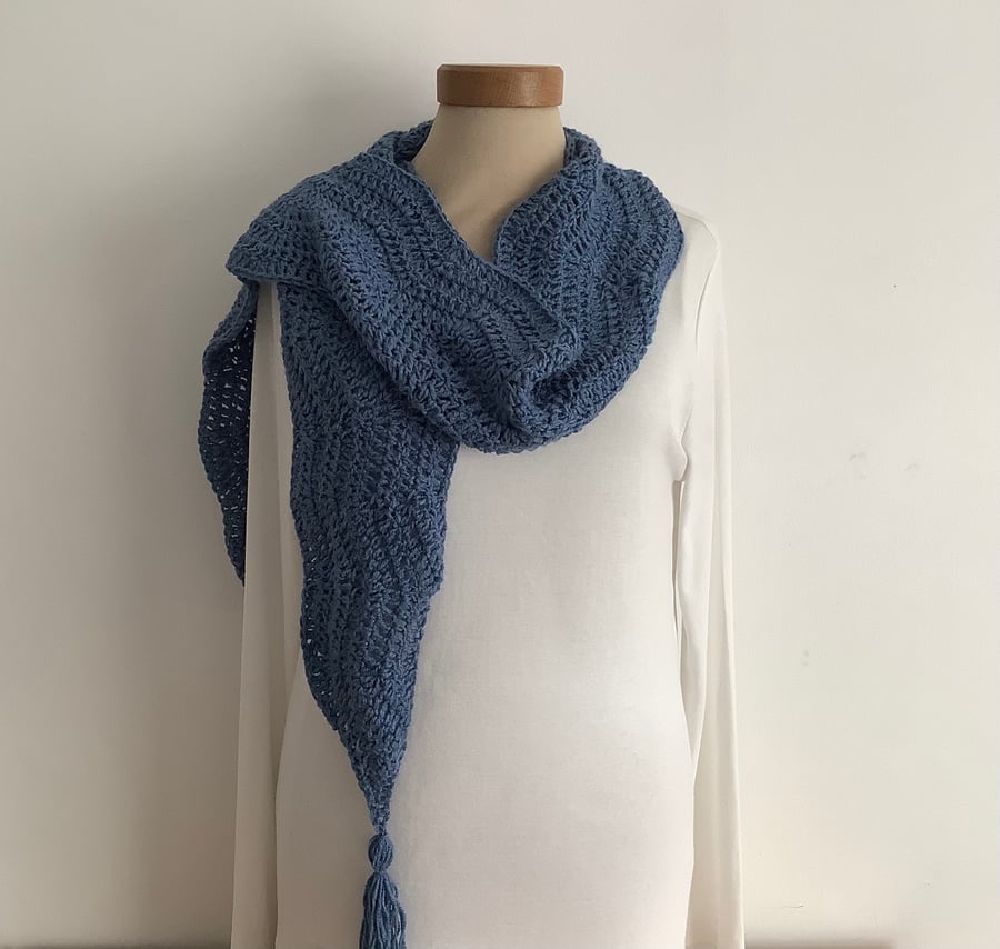 COTTON blend scarf. 'Landscape' Soft , lightweight , all-seasons .Denim blue.