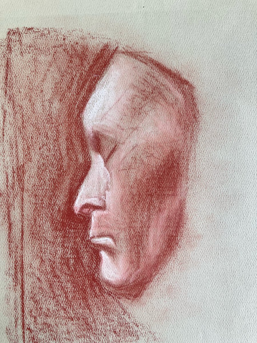 Beethovens death mask (Original chalk drawing) FULLY MOUNTED 12”x10”