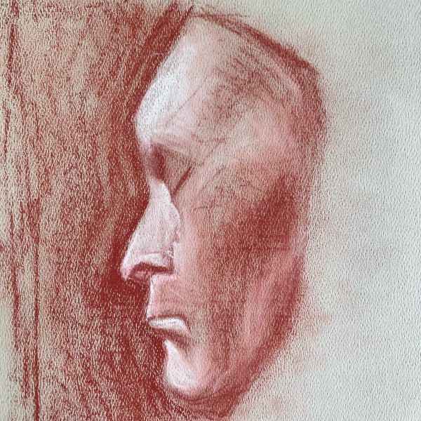 Beethovens death mask (Original chalk drawing) FULLY MOUNTED 12”x10”