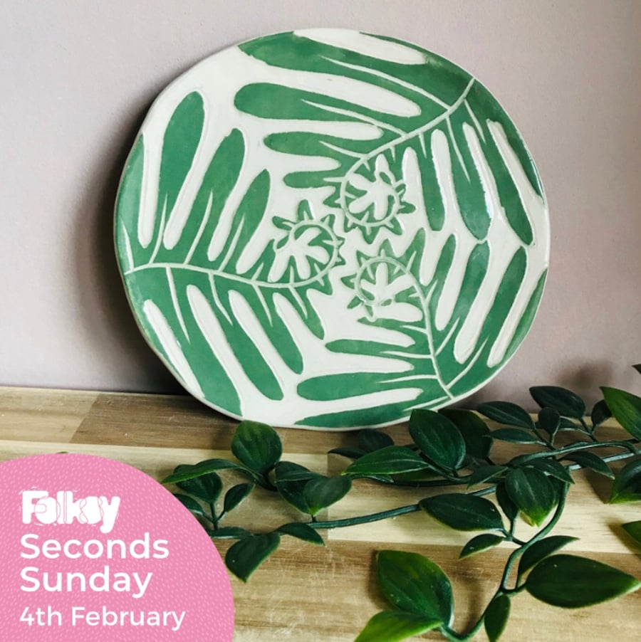 SECONDS SUNDAY Handmade stoneware fern leaf side plate spoon rest coaster 