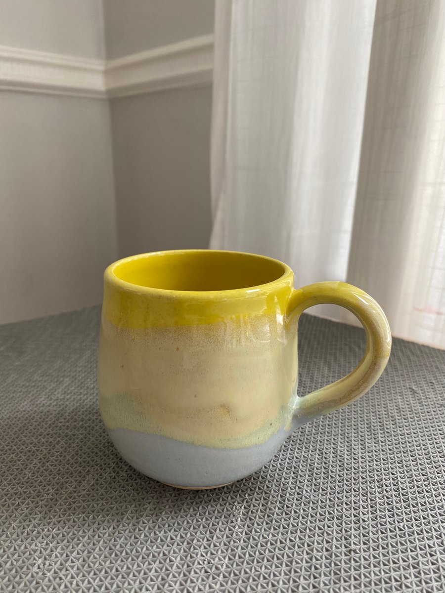 Handmade yellow and grey mug
