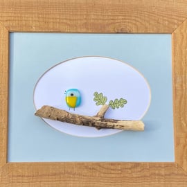 Cute Blue Tit Fused Glass Framed Art