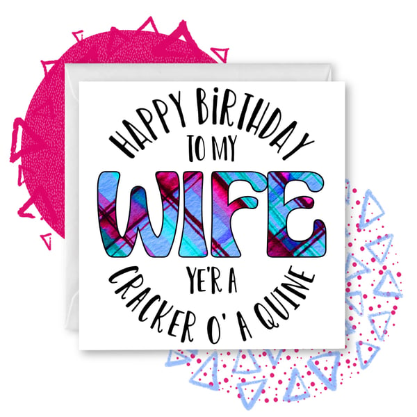 Happy Birthday Wife Tartan Doric Greetings Card