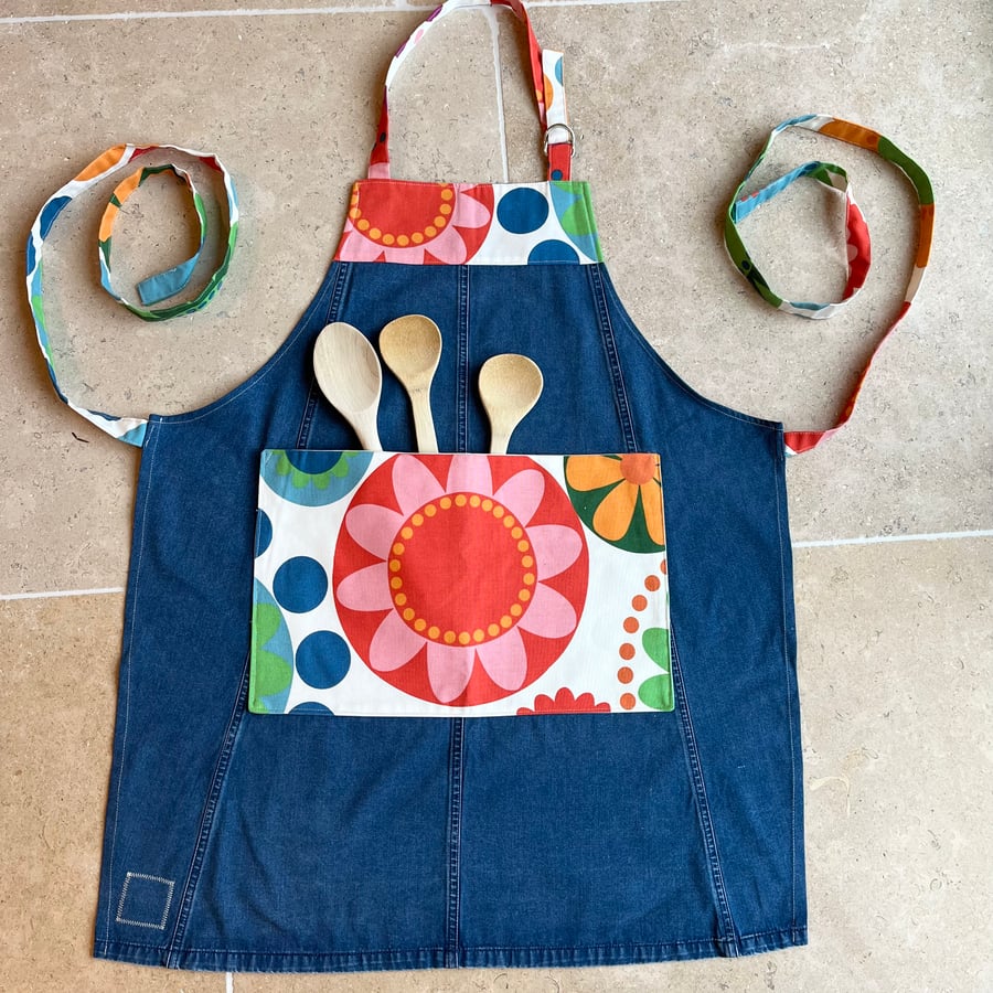 Reclaimed denim and ikea Fredrika retro print cotton apron