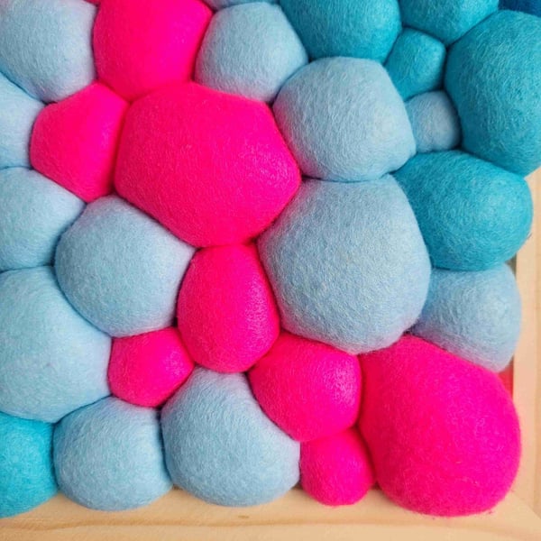 Neon Pink and  Blue Felt Wall Art - Abstract Tactile Blobs