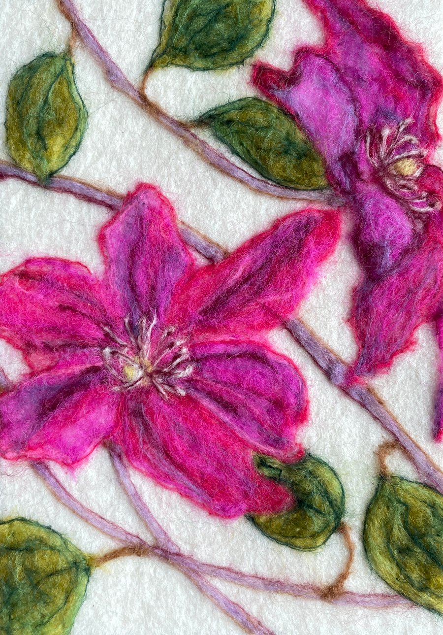 Hand-Felted Clematis Textile Artwork 