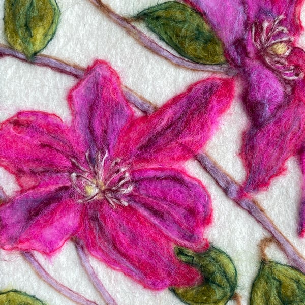 Hand-Felted Clematis Textile Artwork 