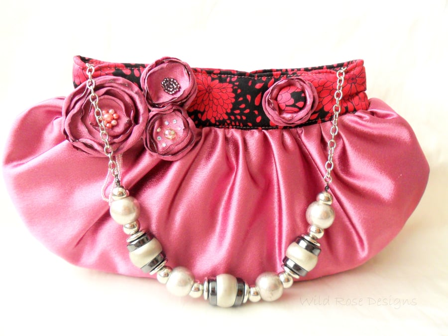  Evening bag in pink satin- Sale item!