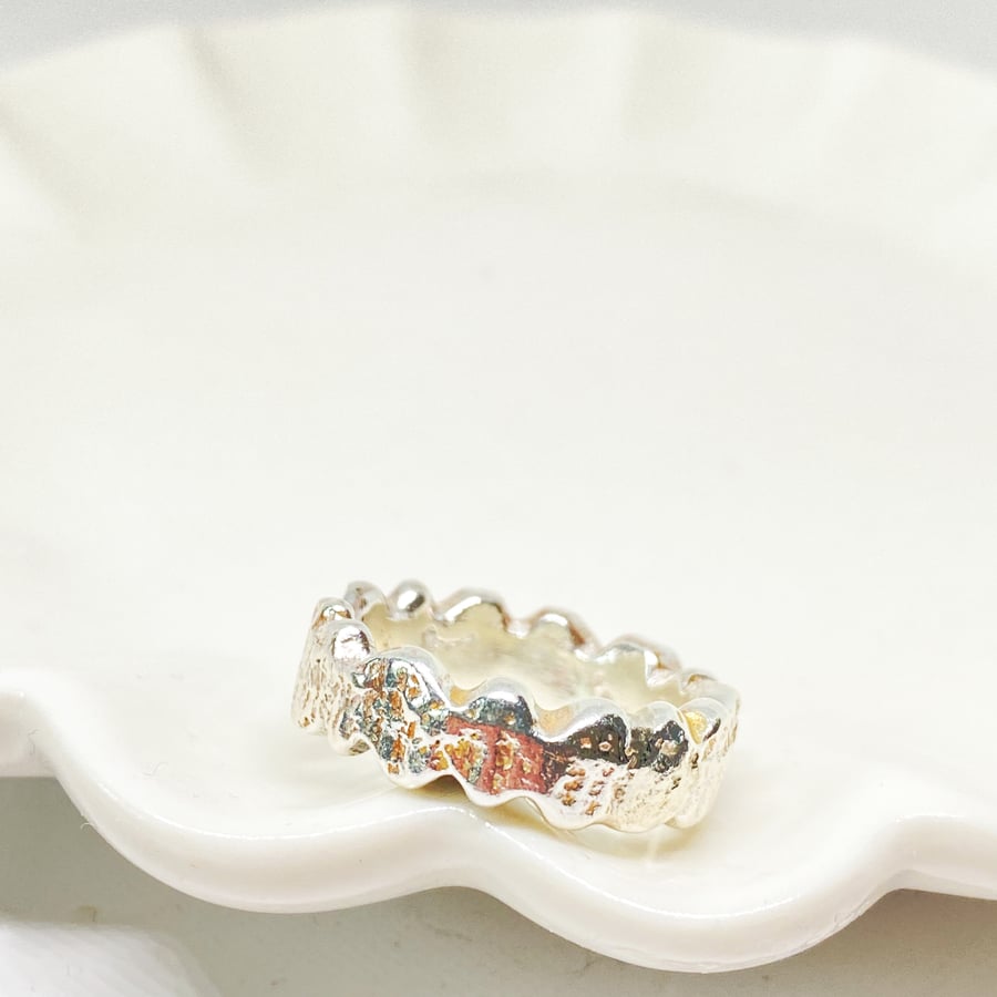 Chunky Textured Silver Ring Handmade 