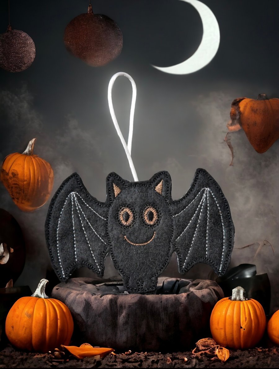 Bat Gingerbread Embroidered Hanging Keepsake, Halloween 
