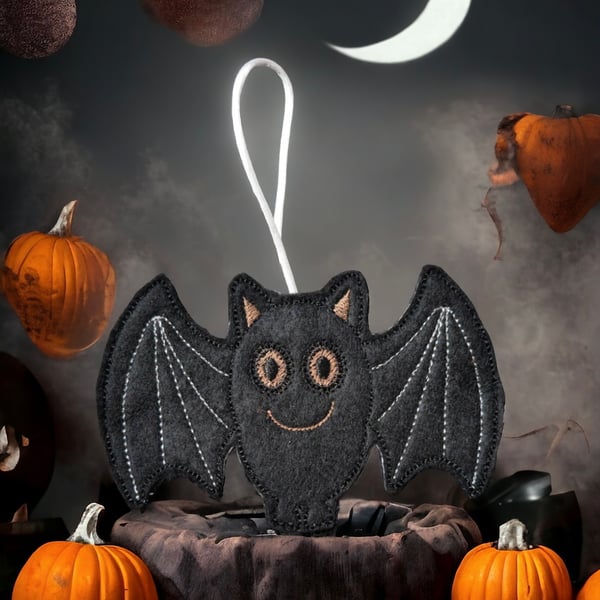 Bat Gingerbread Embroidered Hanging Keepsake, Halloween 