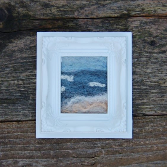 Needle felted miniature wool picture - Coastal scene