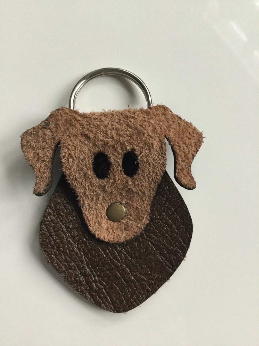 Leather keyring of a dogs face handmade