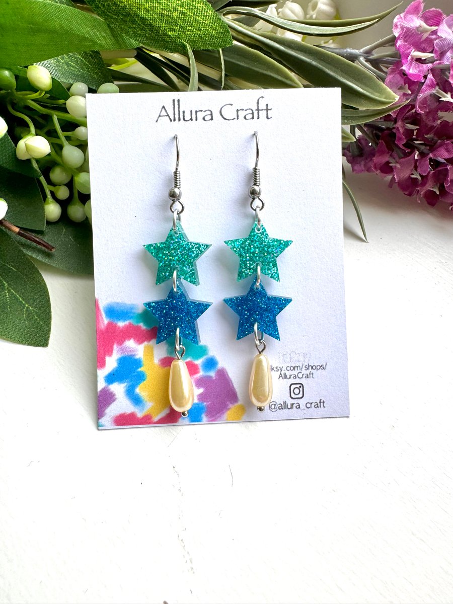 Twinkle Stars & Pearl Drop Earrings 