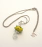 Yellow And Green Lampwork Glass Necklace - Bead and Silver Wire Spiral Pendant