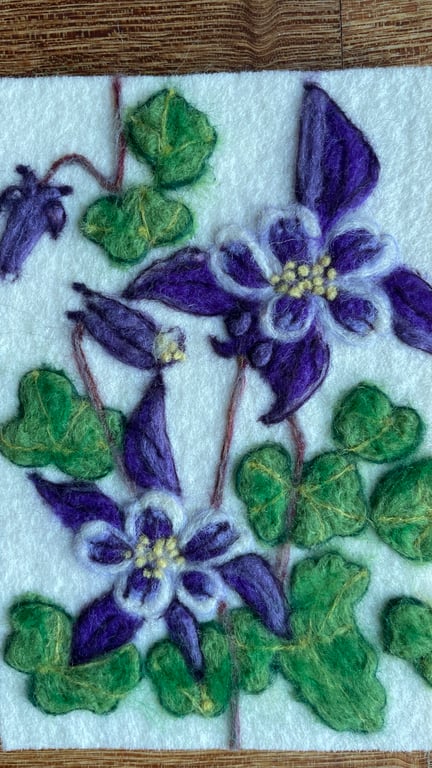 A Hand-Felted Aquilegia Textile Artwork