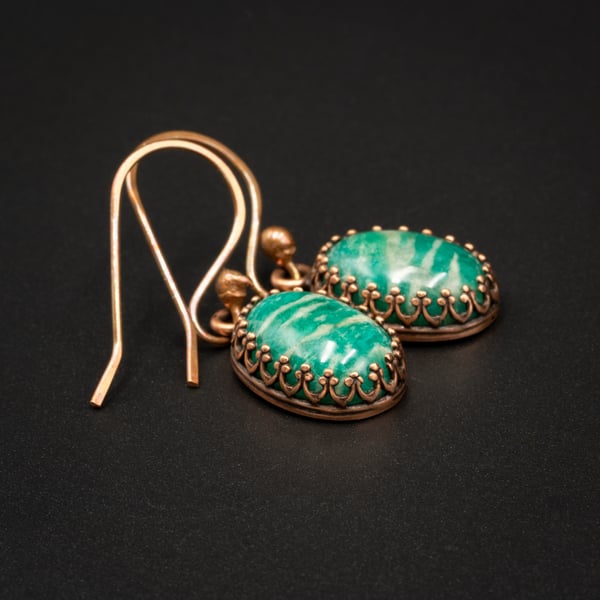Amazonite and copper gemstone stud earrings, Virgo jewelry