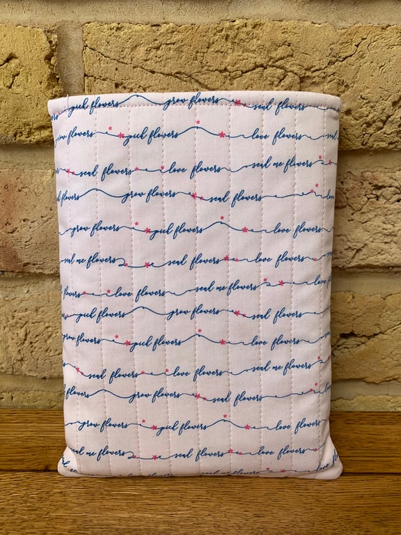 Flower Calligraphy Quilted Fabric Book Sleeve - Paperback Size