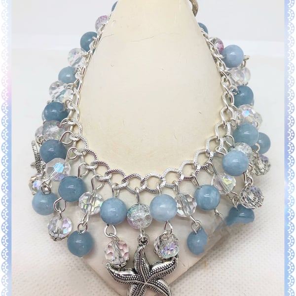 Aquamarine Starfish charm bracelet