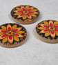 3 Medium Large Painted Black Flower Wooden Craft Buttons - Image 3