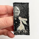 Upcycled moonlit night hare brooch pin or badge. 