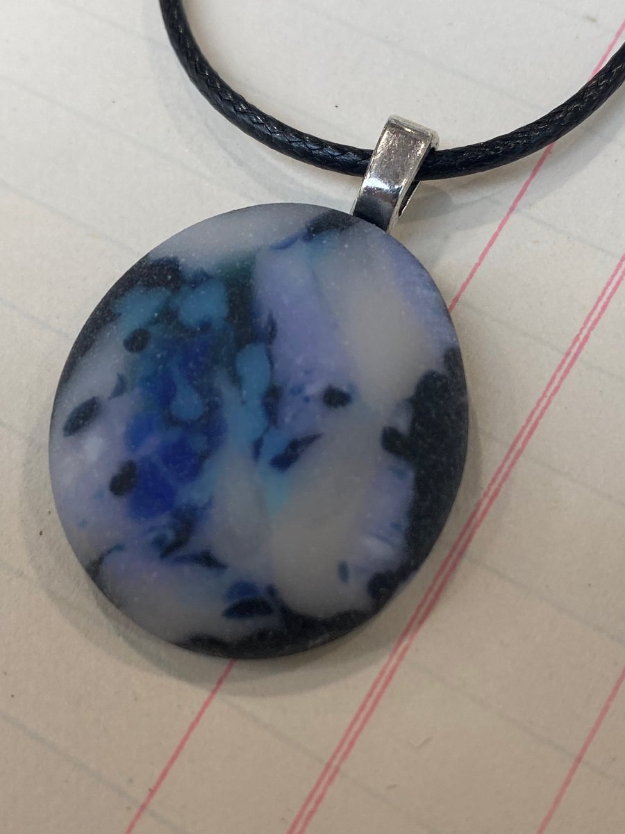Seaglass Inspired Fused Glass Speckled Blue Pendant