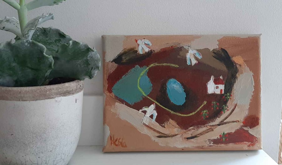 Small folk art painting 'flying home '