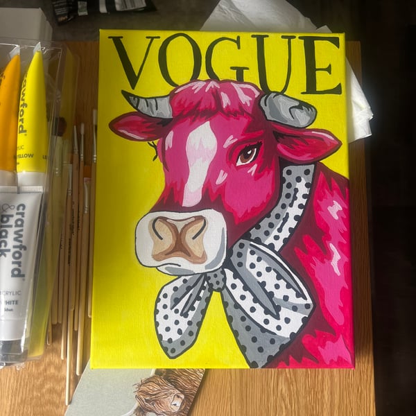 Hand made Vogue Cow Painting