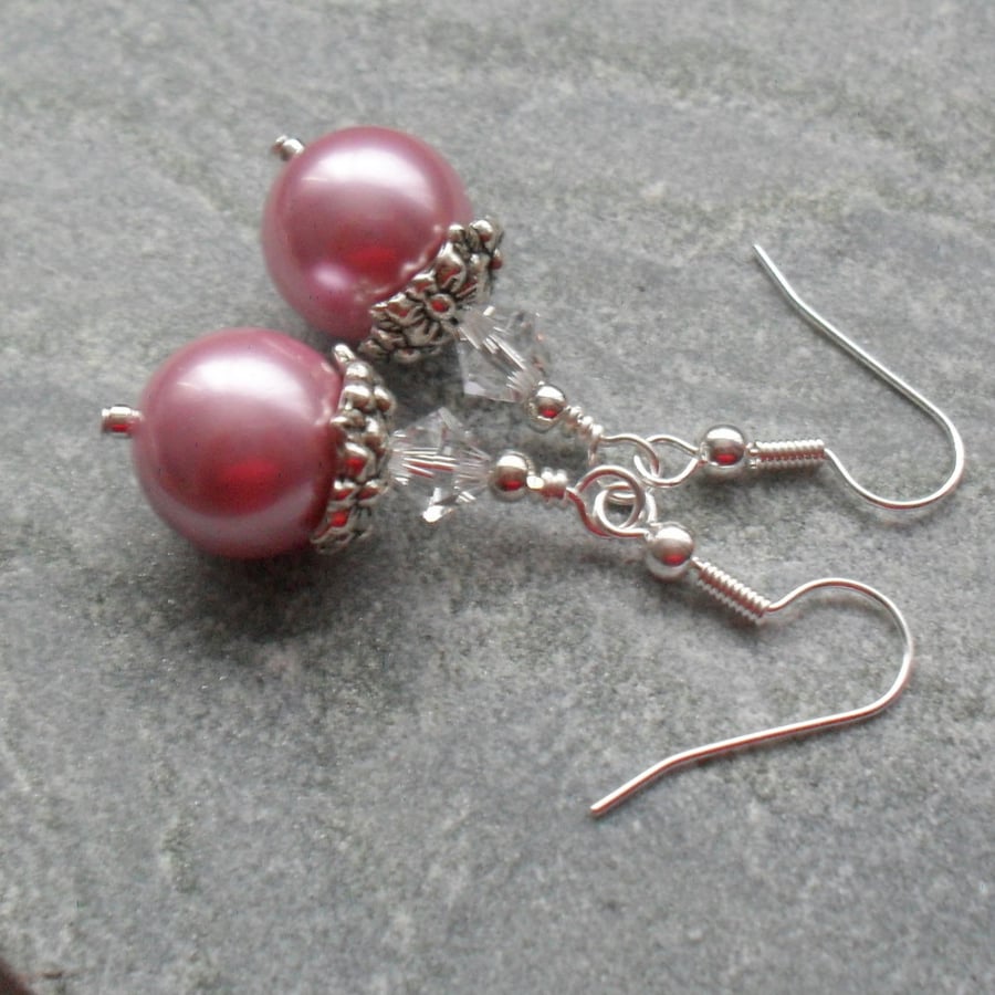 Pink Shell Pearl Earrings With Swarovski Elements