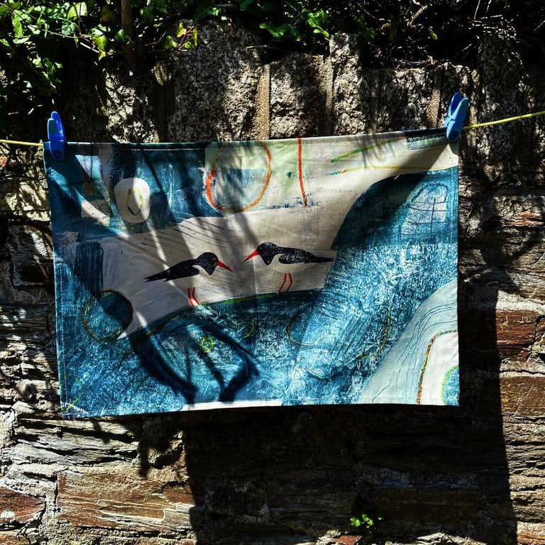 Oystercatchers Coastal Birds Tea Towel