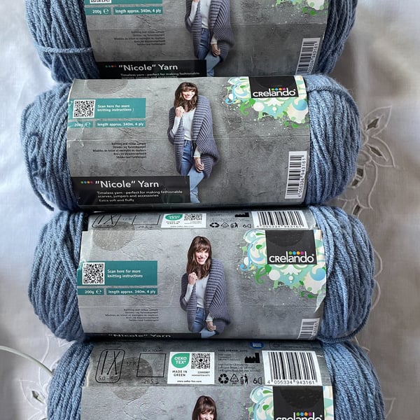 Denim Blue Yarn Oeko Tex Certified Crelendo Nicole Yarn 800G Aran yarn Knitting