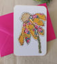 Handmade Flower Collage Notecard - Eco Friendly Flat Card (A6) Yellow