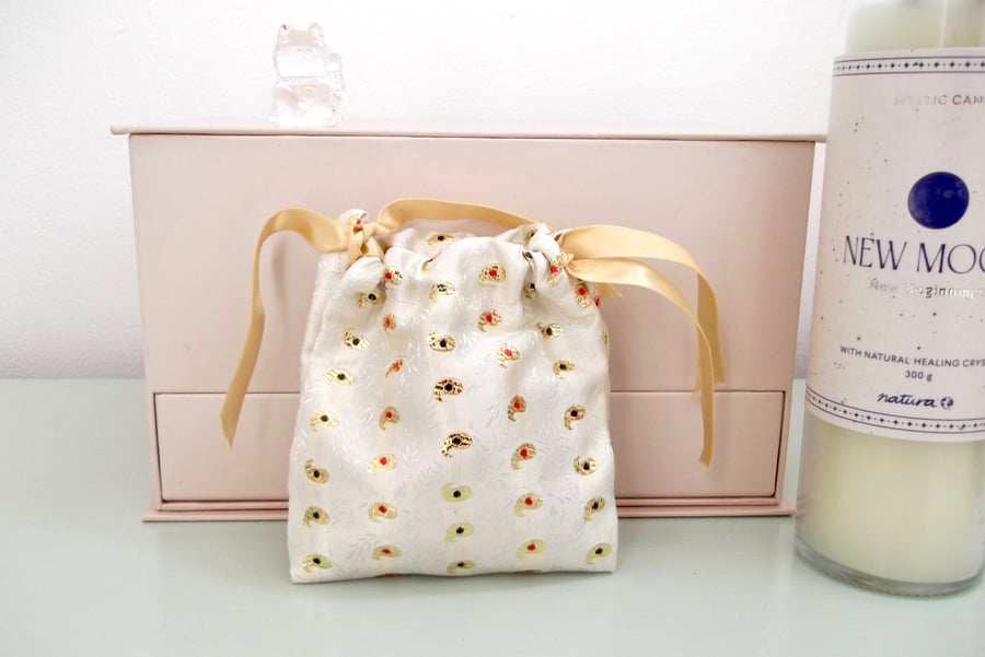 Pure lavender filled bag in side a Vintage  Sari Fabric Drawstring Bag