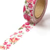 Rose Blooms 15mm Washi Tape, Rose Decorative Tape, Cards, Journals, Crafts