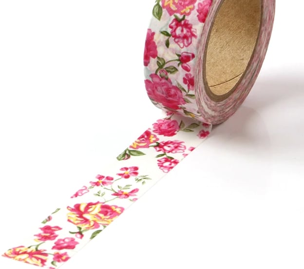 Rose Blooms 15mm Washi Tape, Rose Decorative Tape, Cards, Journals, Crafts