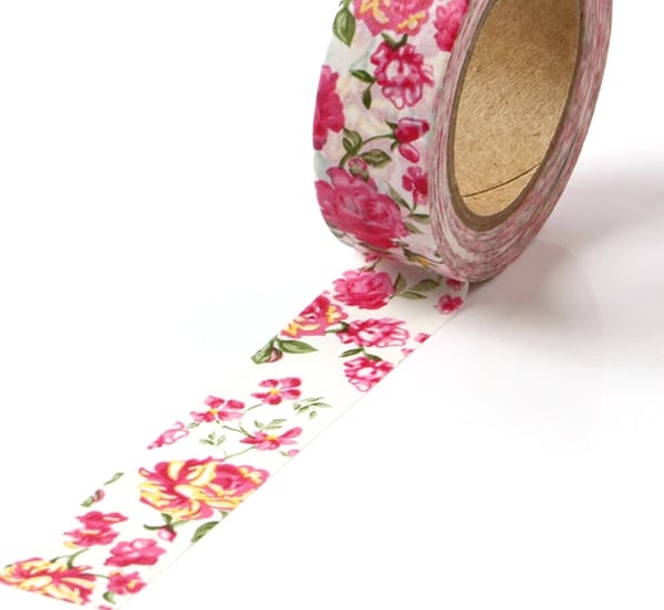 Rose Blooms 15mm Washi Tape, Rose Decorative Tape, Cards, Journals, Crafts