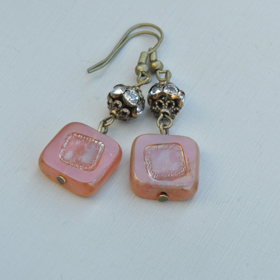 Coral Crush Czech Glass & Diamante Earrings