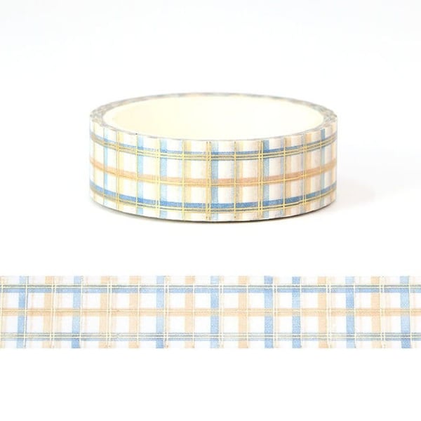 Blue and Orange Plaid White Foil Washi Tape Decorative Self Adhesive Tape