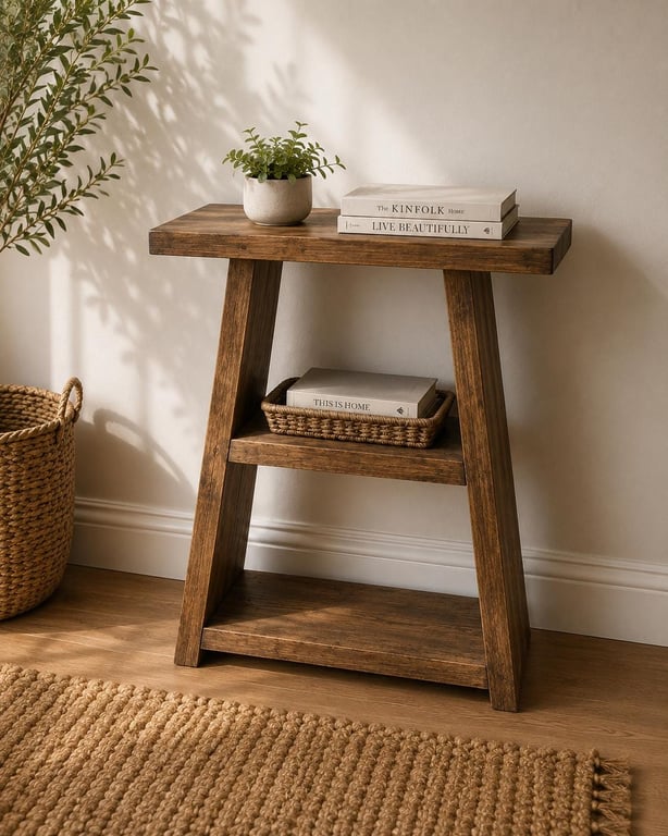 Handmade Rustic Wooden Hallway Cabinet: Angled Bookshelf Console Table Home Deco