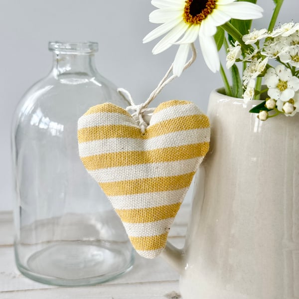 MINI HEART DECORATION - saffron yellow stripes, with lavender