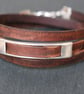 Leather wrap bracelet - rectangular brown silver  - Image 3