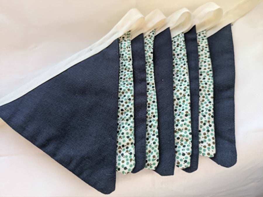 Handmade Bunting - Navy with green polka dots 