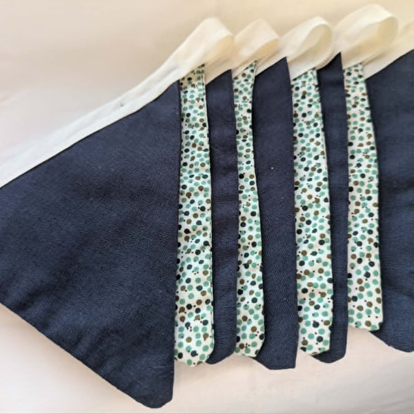 Handmade Bunting - Navy with green polka dots 