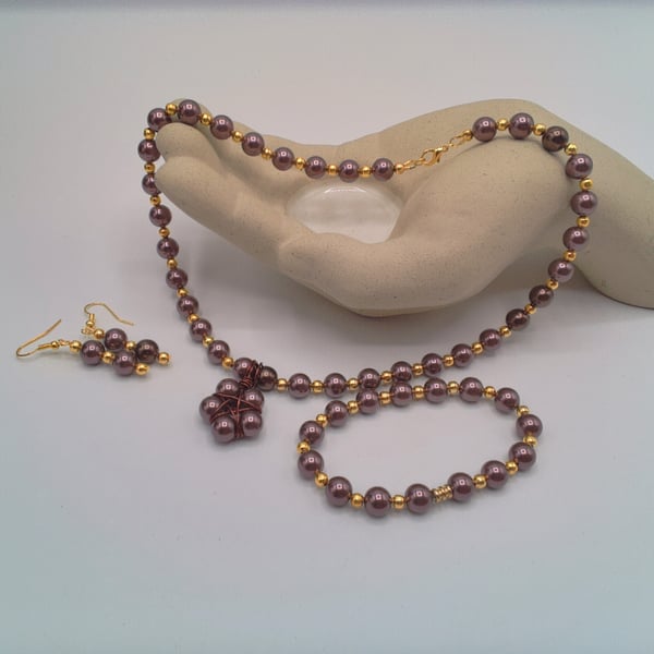 Chocolate Pearl and Gold Spacer Necklace with Star Pendant,  Gift for Her