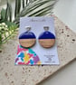 Blue and Walnut circle Earrings   - Image 2
