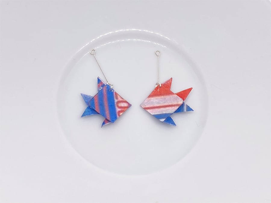 Origami Fish Earrings, Paper Fish Earrings, Tiny Earrings, Fish Earrings